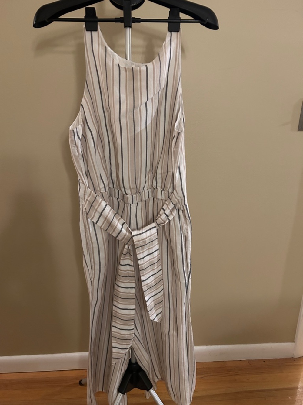 LOFT Striped Sleeveless Jumpsuit in White and Brown